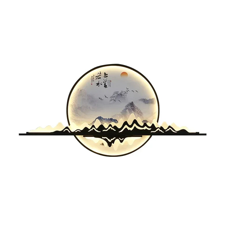 TINNY Modern Wall Picture Light LED Chinese Creative Circular Landscape Mural Sconce Lamp For Home Living Bedroom Study