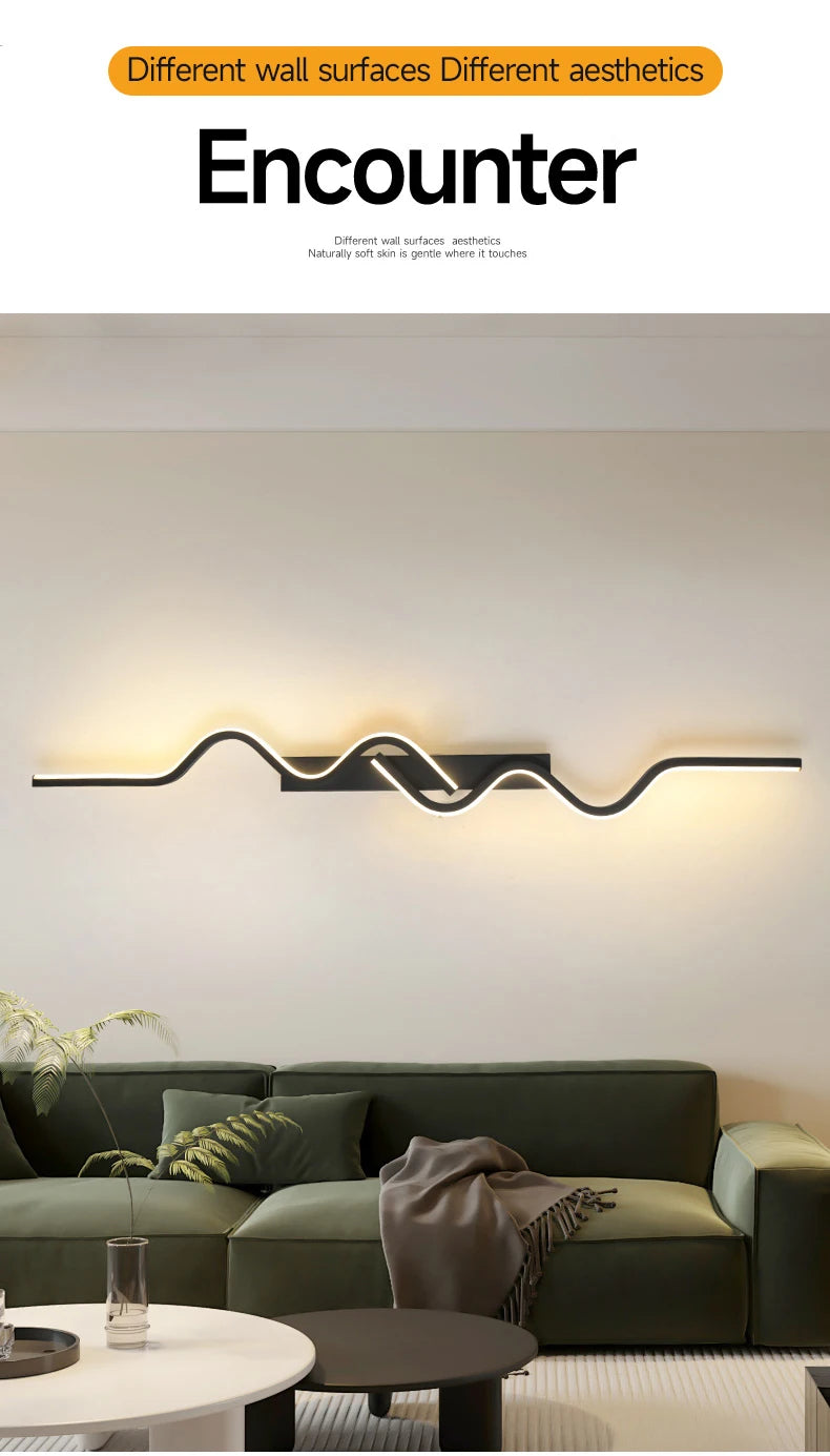 Wall Sconce Black LED Wall Lamp 80/100CM Long Strip Irregular Light Bedroom Bedside Lights Decorative Background Home Decor