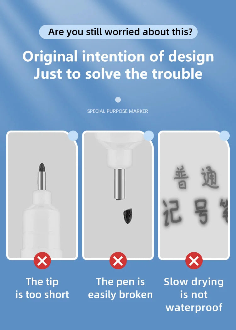 4Pcs Deep Hole Long Nib Markers For Pen Set Waterproof Fine Tip for Metal, wood & Furniture Marking