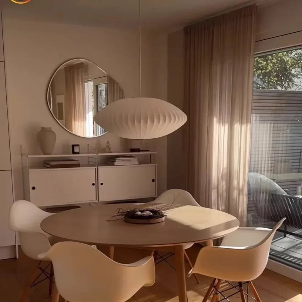 E27 Hanging Lights Silk White Dia40.cm Chandeliers Oval Shade LED Lights for Living room Restaurants Dining Room