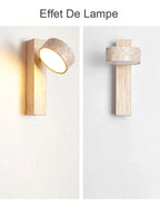 Luma Japanese Wabi Sabi Yellow Travertine Wall Lamp With Pull Chain Switch Rotable LED Wood Stone Lights for Bedside Apartment