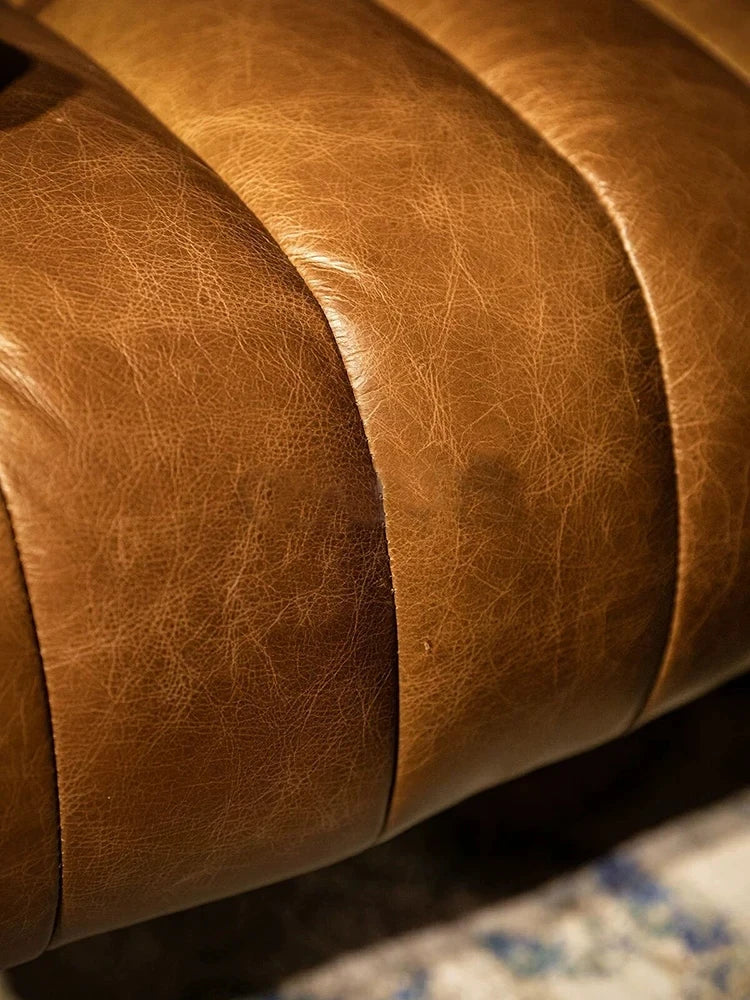 Classic retro style hand-forged chair, second-hand cafe oil wax leather sofa chair, cigar bar godfather chaise longue