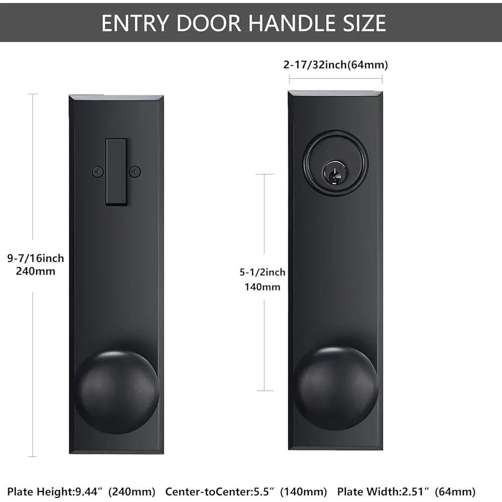 Matte Black Front Door Handle Entry Knobs Single Cylinder Deadbolt Reversible Installation Durable Easy DIY Secure Home