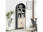 Arched Storage Cabinet with Glass Doors & Shelves, 5-Tier Farmhouse Bookcase Bookshelf Tall Floor Curved Hutch Storage Cabinet for Living/Dining/Office - Oak&Black