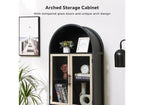 Arched Storage Cabinet with Glass Doors & Shelves, 5-Tier Farmhouse Bookcase Bookshelf Tall Floor Curved Hutch Storage Cabinet for Living/Dining/Office - Oak&Black