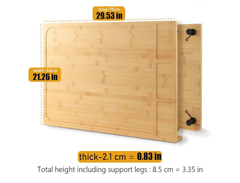 Premium Extra Large Bamboo Cutting Board and Stovetop Cover, Stove Top Cover Chopping Board with Detachable Legs and Juice Groove, Sink Cover Board, for Restaurant Kitchen Countertop