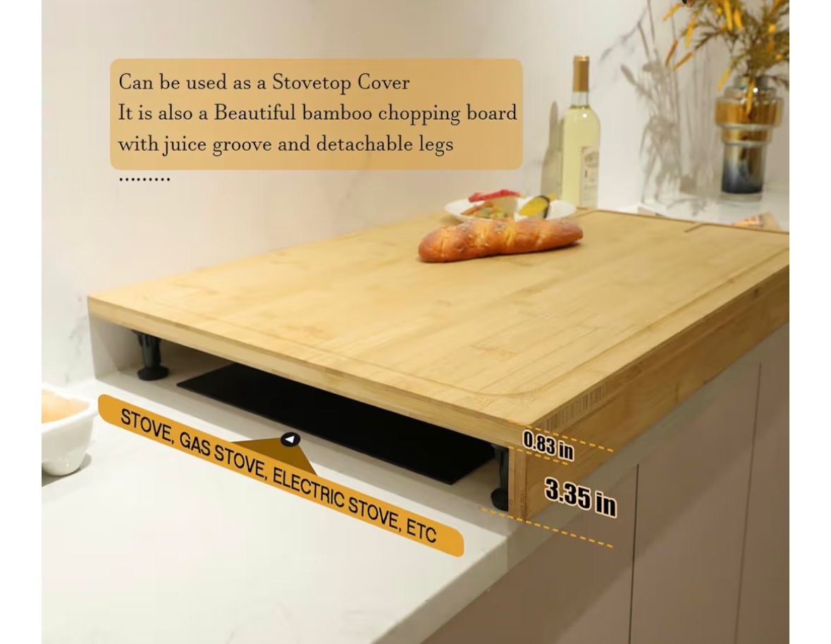 Premium Extra Large Bamboo Cutting Board and Stovetop Cover, Stove Top Cover Chopping Board with Detachable Legs and Juice Groove, Sink Cover Board, for Restaurant Kitchen Countertop