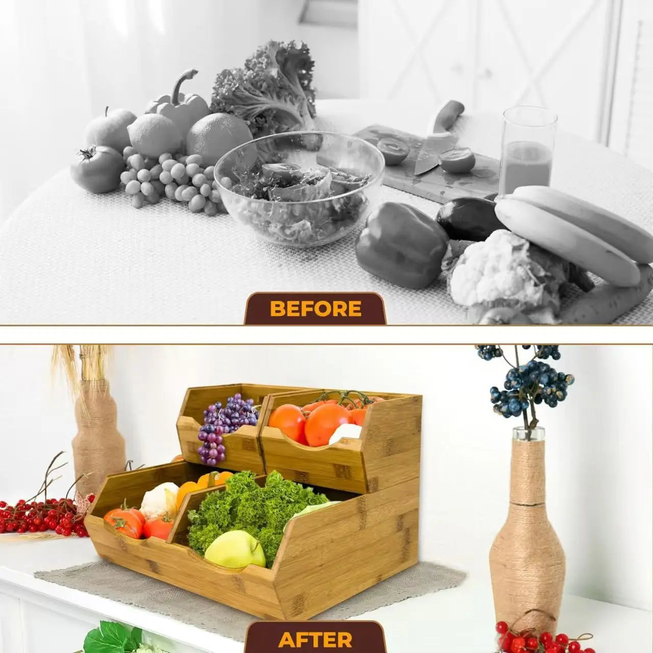 Premium Style Detachable and Stackable Bamboo Storage Box Bookcase Home Office and Living Room Pantry Storage Bins