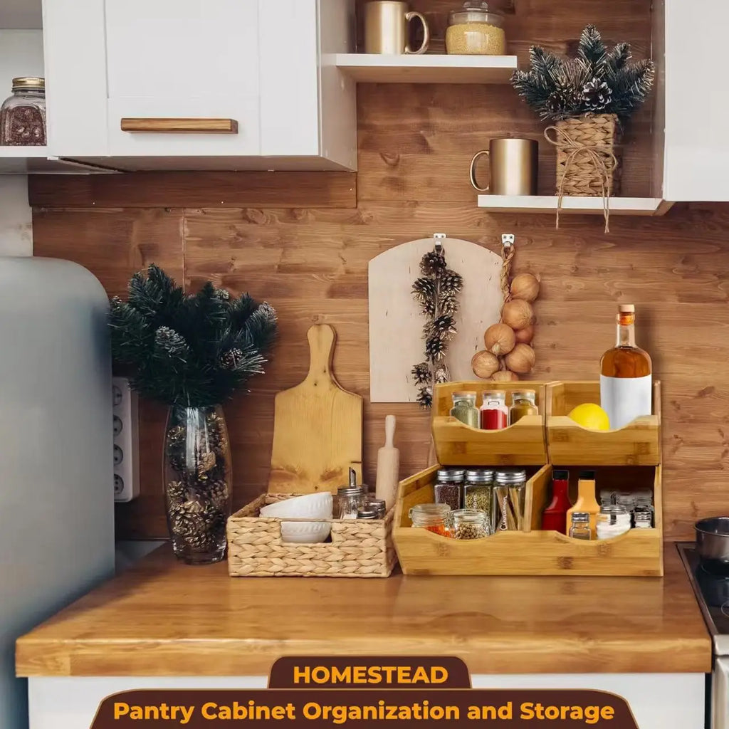 Premium Style Detachable and Stackable Bamboo Storage Box Bookcase Home Office and Living Room Pantry Storage Bins